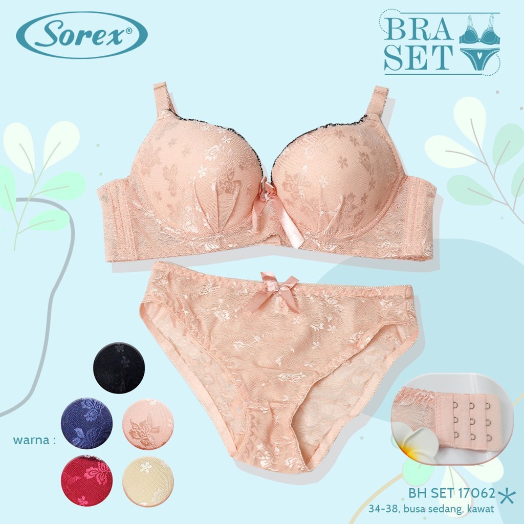 BB Sorex Bra Set Busa Sedang Kawat Kait 3 Setara Cup B Brukat Bunga CD Freesize BH 17062