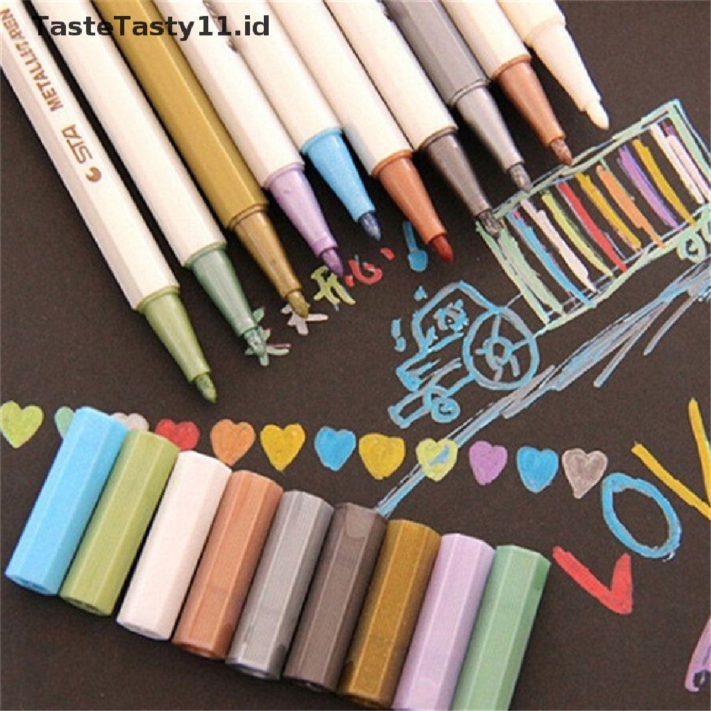 10 Pcs / Set Pensil Marker Warna Metalik Tahan Air Untuk Album DIY
