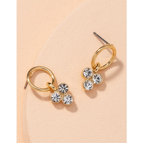 LRC Anting Tusuk Fashion Golden Diamond Geometric Round Alloy P60497