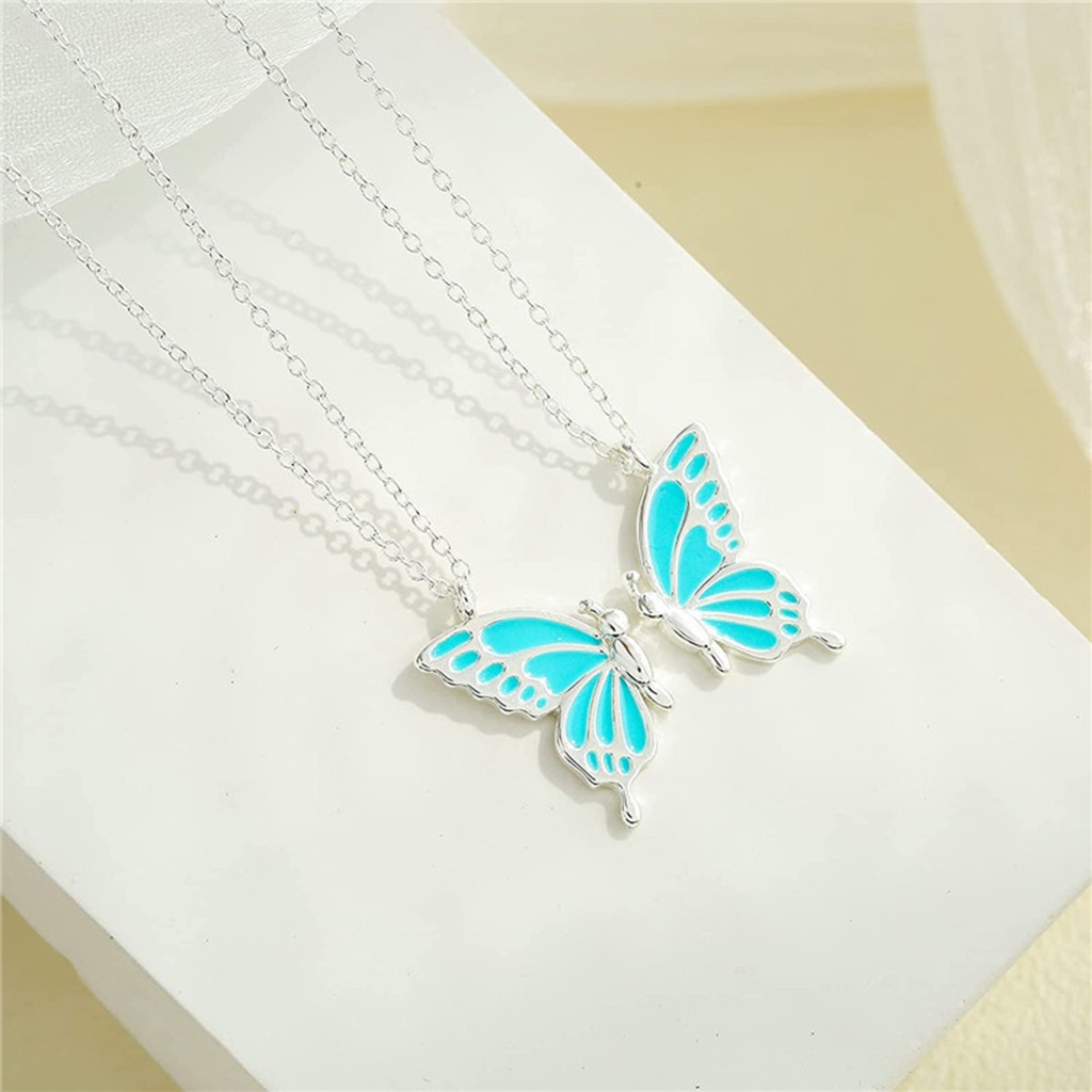 2pcs / Set Kalung Rantai Klavikula Desain Butterfly Untuk Wanita