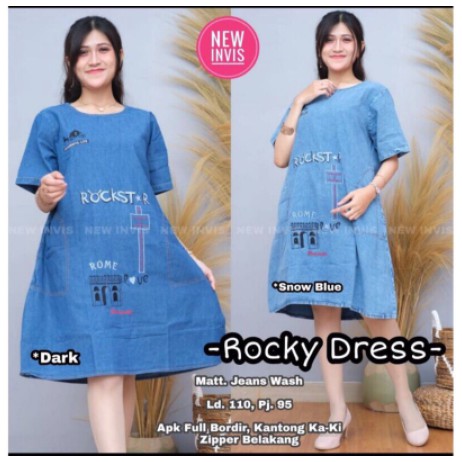 Dress Murah//Rocky Dress Jeans Full Bordir Rekomendasi Influencer Terkini//COD