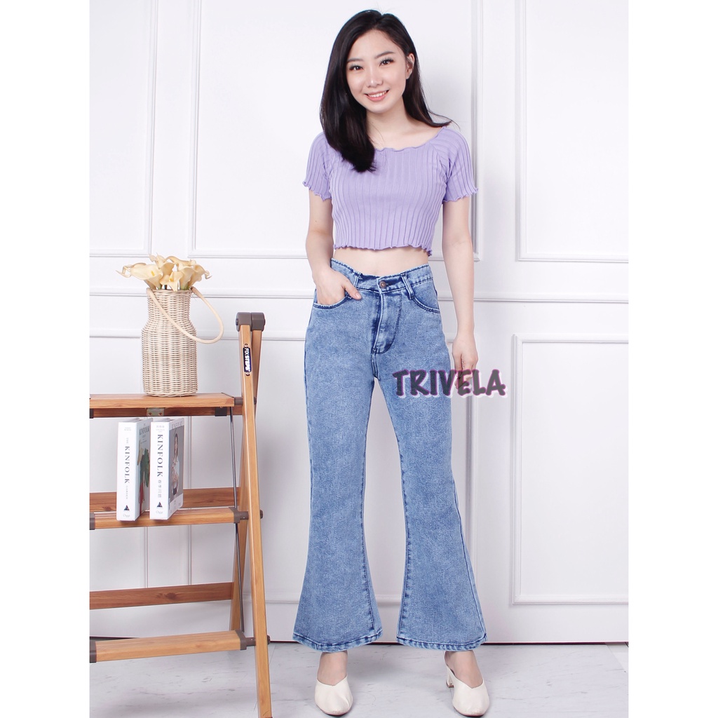 TRIVELA (FREE BELT) - Boyfriend Hw Cutbray Jeans Tebal /. Cutbray Jeans Tebal Highwaist / Avici