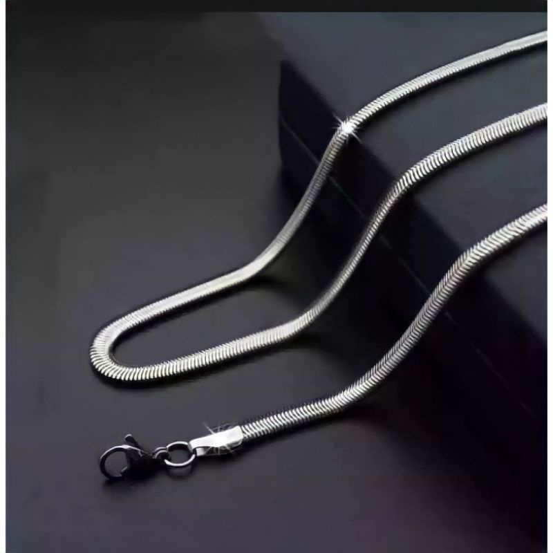 Kalung titanium pipih pria wanita milenial perak emas anti luntur anti karat terlaris