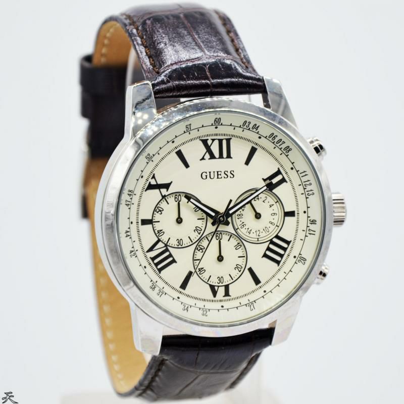 Jam Tangan Pria Guess W0380G2 Leather Kulit Original Murah