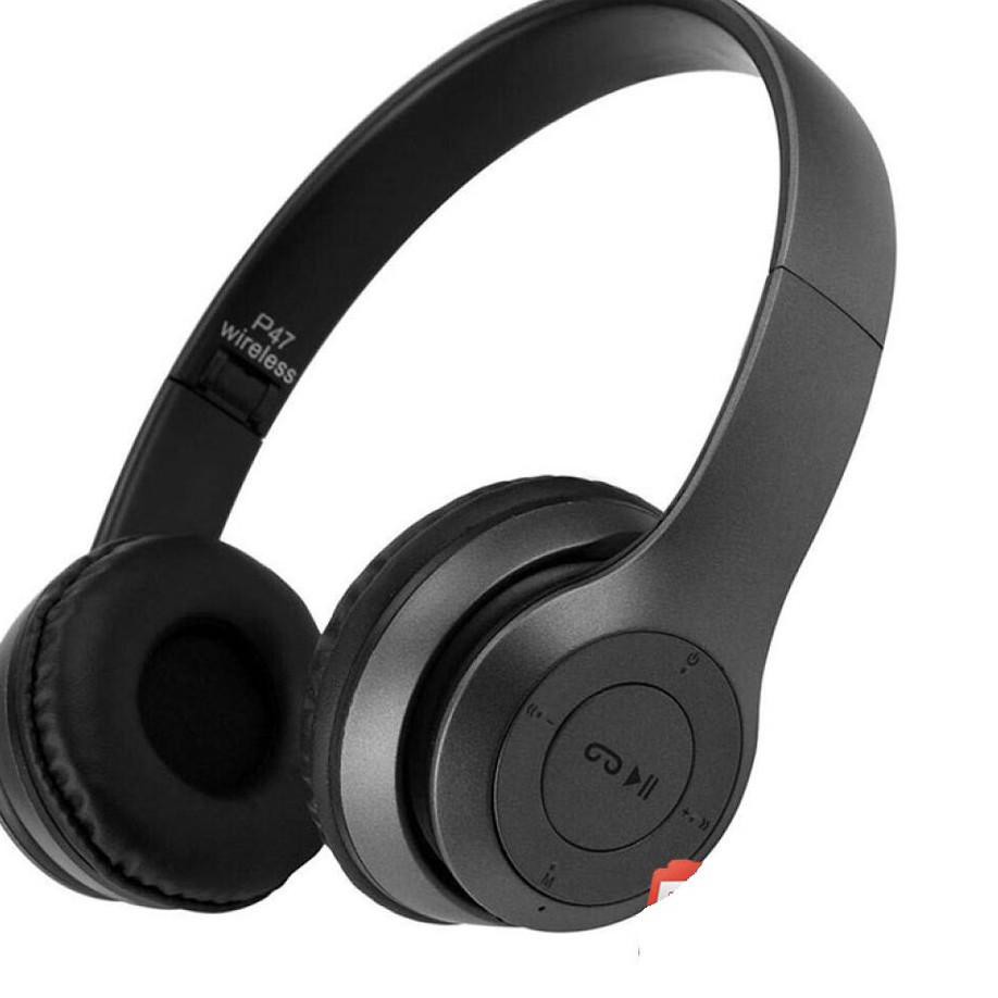 כ TOP PRODUK Headset Headphone Wireless JOYSEUS P47 With MF TF Card Bass earpod Black - HP0002 C@D4.