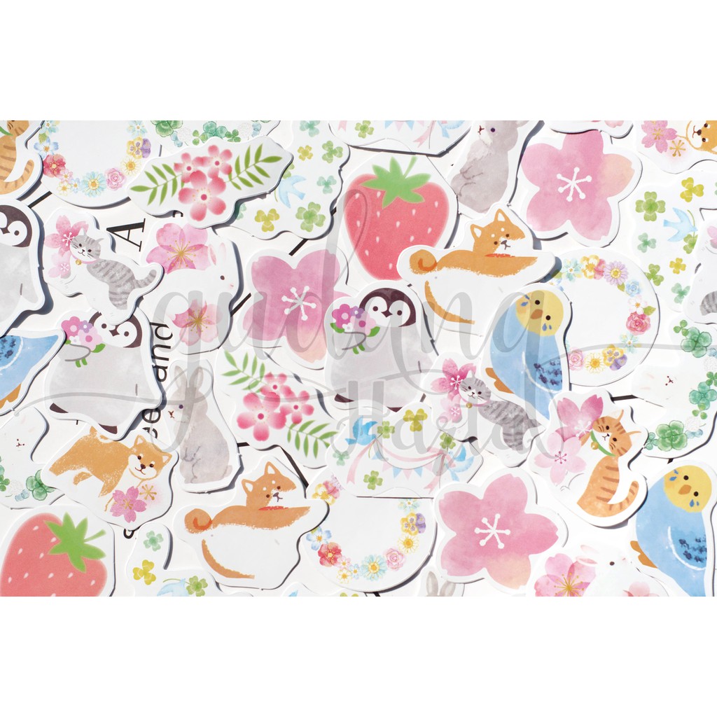 Stiker Penguin Flower Dog Shiba Inu Cat Lucu Sticker DIY Scrapbook GH 303381