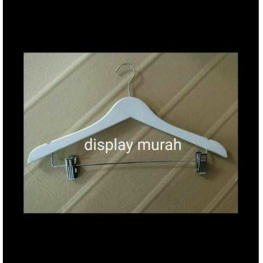 Hanger Kayu Jepit Besi Premium Gantungan Celana/Rok Hanger Natural/ Putih - BH