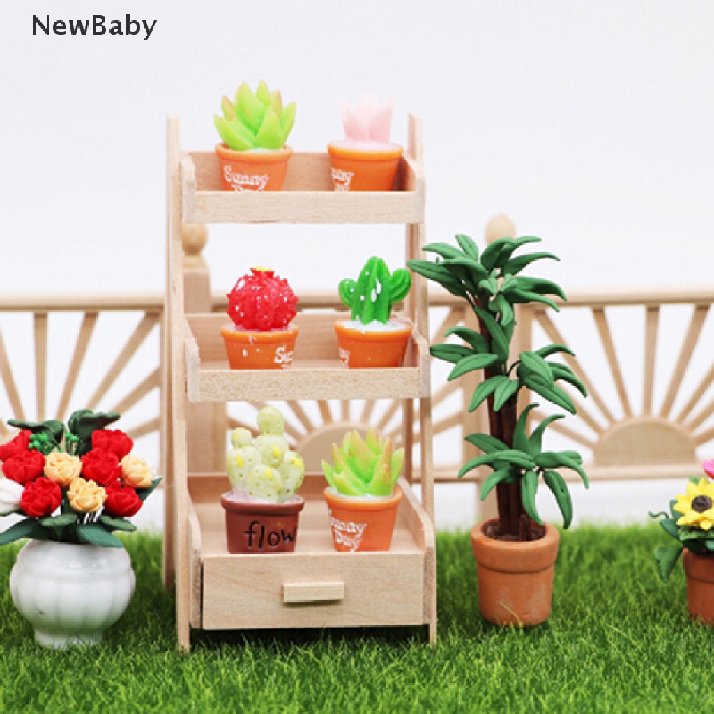 Newbaby Mainan Miniatur Rak Bunga Bahan Kayu Skala 1: 12 Untuk Dekorasi Rumah Boneka