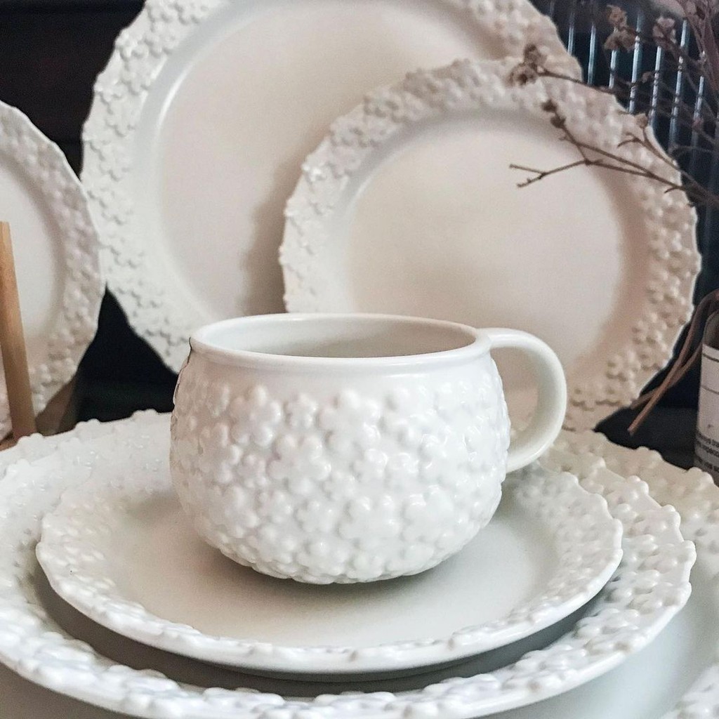 ANEKA PILIHAN PIRING DAN CANGKIR KERAMIK PUTIH MOTIF BUNGA-BUNGA KECIL/MUG PUTIH/PIRING MAKAN