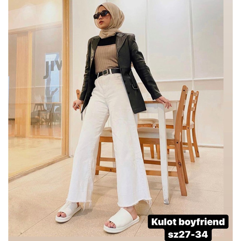 Celana Jeans Wanita Kulot Putih Rawis 27-34 Bisa Bayar Ditempat(COD)