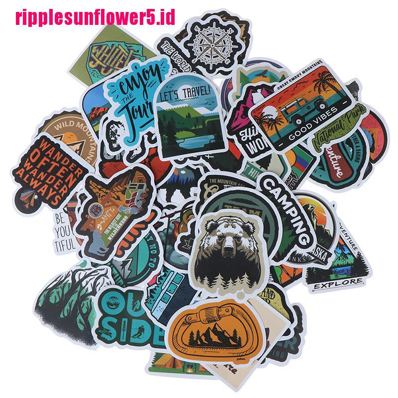 50pcs Stiker Motif Pemandangan Petualangan Camping Untuk Dekorasi Laptop / Koper / Gitar