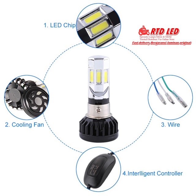 Lampu Led Motor H4 H6 6 Sisi M02E Ori garansi AC/DC 35 Watt