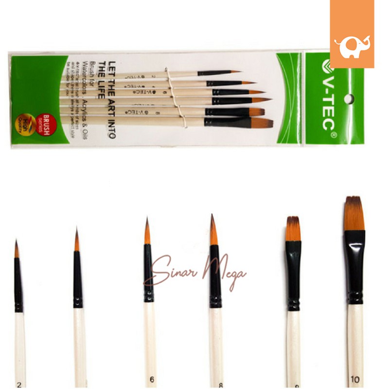 

V-Tec Vtec Art Brush A0411/6 / Kuas Lukis Set Isi 6 Murah Berkualitas