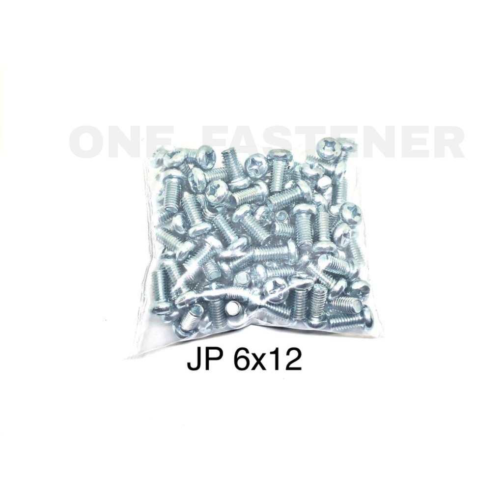 100 Pcs Baut Obeng JP M6x12 Putih Kunci 10 kembang plus 6x12 6mm 1.2cm