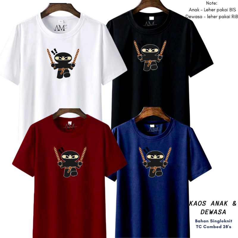 Baju Kaos Anak COWOK 3-12 tahun - remaja - Dewasa S-7XL-XXXL Jumbo NINJA 12warna