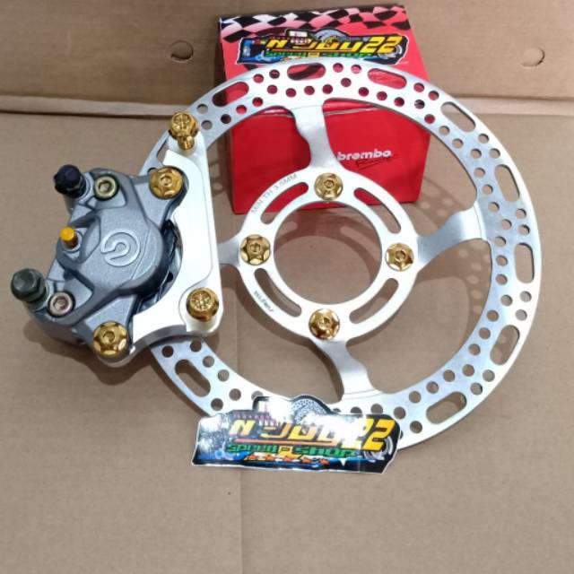 Paket Rem Depan Brembo 2p / 2piston Big Logo Supra 125 dan Karisma Cakram coak lubang 4