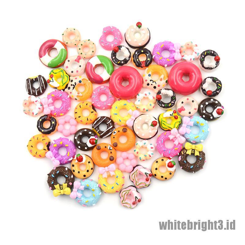 (white3) 10pcs Miniatur Donat Bahan Resin Untuk Dekorasi Handphone / Rumah Boneka Doughnut