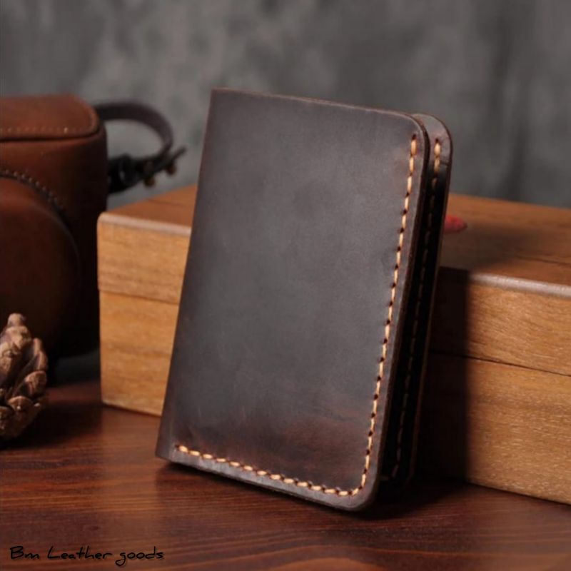 DOmpet kulit asli pria berdiri crazy horse model Tipis