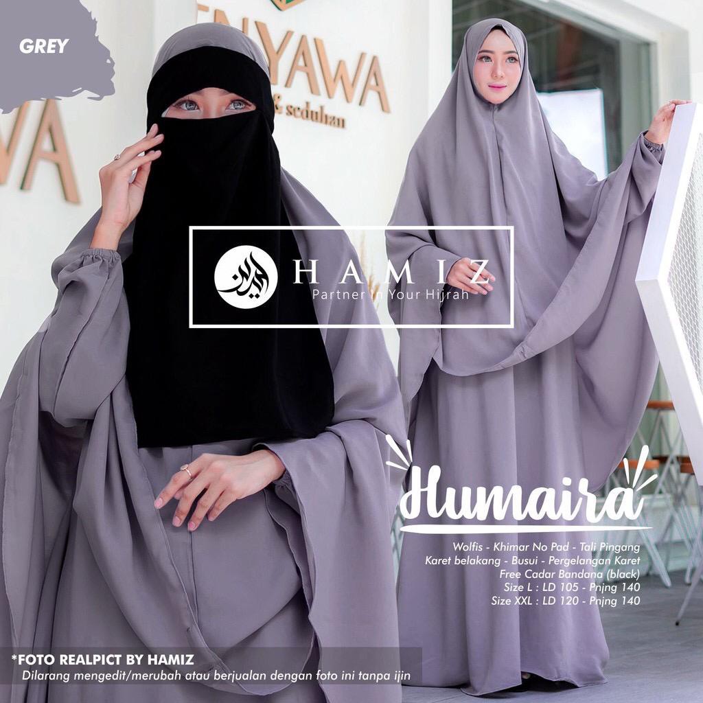 HUMAIRA SYARI gamis syari polos set khimar no pad tidak belah original HAMIZ-4
