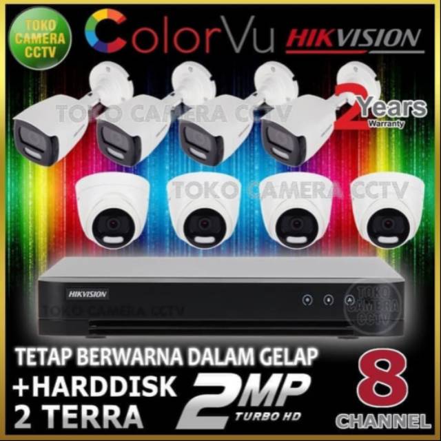 PAKET KAMERA CCTV HIKVISION COLORVU FULL HD 2MP 8 CHANNEL HDD 2TB