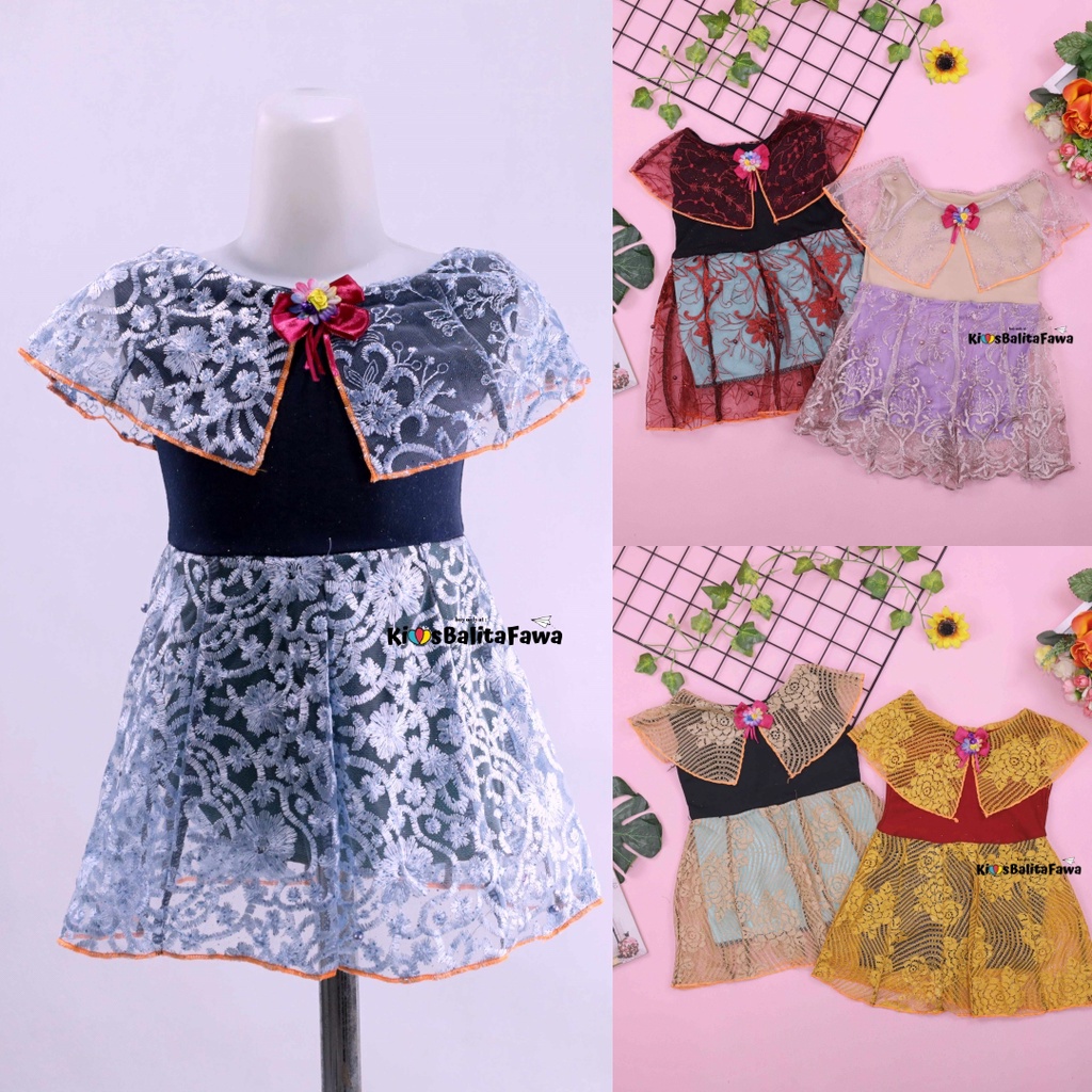 Dress Diana uk 1-2 Tahun / Baju Kensi Brukat Anak Perempuan Import Quality Dres Cape Cewe Gaun Pesta