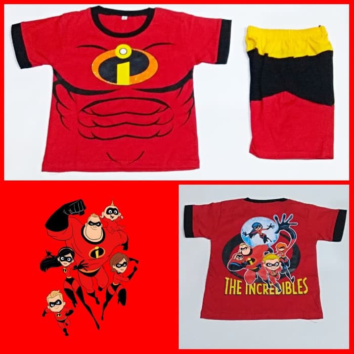 Setelan Pendek Kaos Baju Anak Cowok Superhero The Incredibles