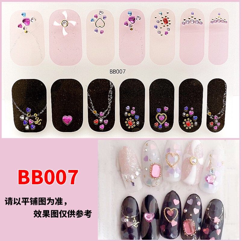 BB 14Pcs/Set Stiker Kuku 3d Desain Bermotif High End Berlian Mutiara Permata Warna-Warni Untuk Tempel Tahan Air Tahan Lama Menicure Stickers Korea Self Adhesive Fashion Sticker kuku Full Aksesoris Dapat Kupas Mudah Digunakan Dan Dilepas Anti Air Nail Art