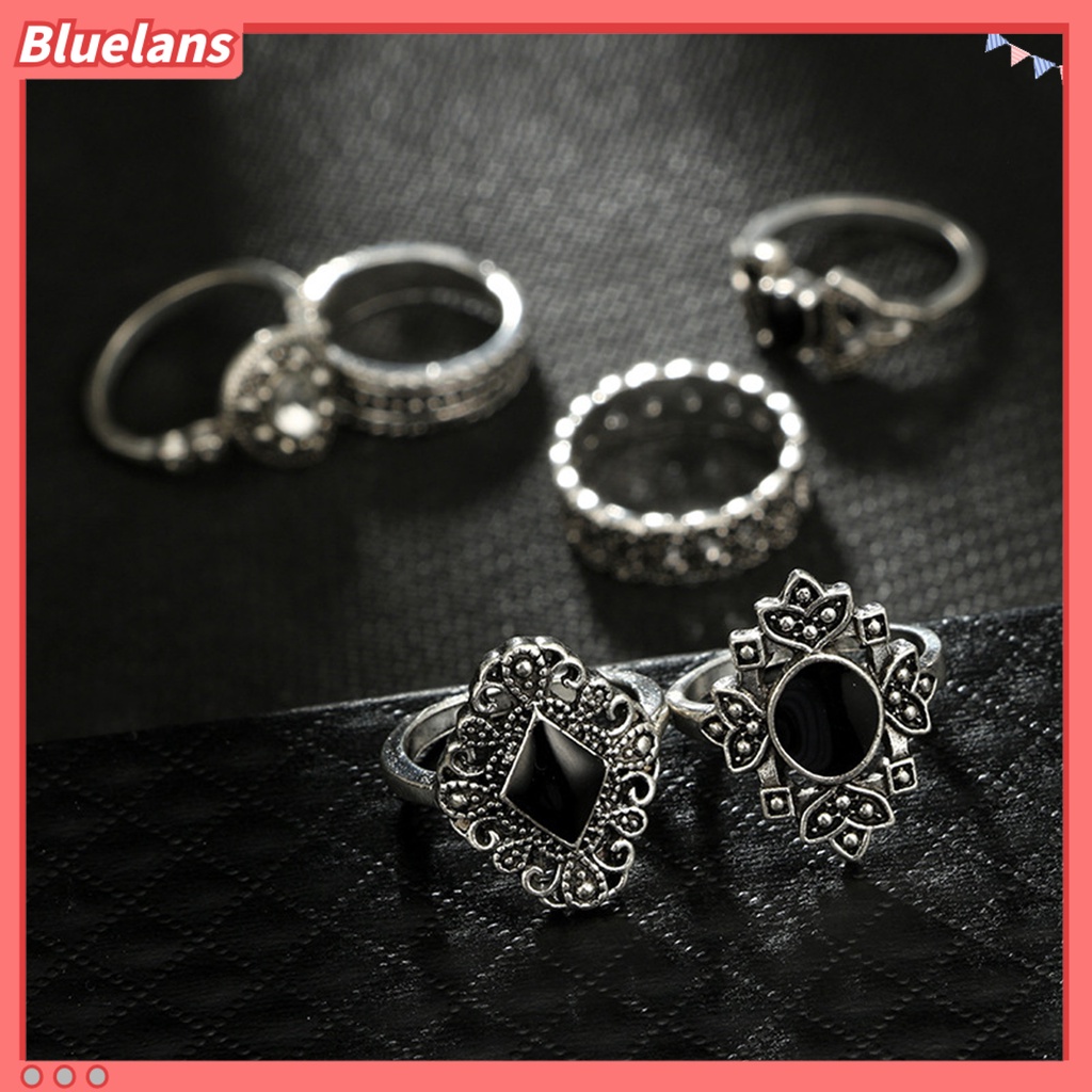 Bluelans 15 Pcs Cincin Berlian Imitasi Model Terbuka Tidak Pudar Gaya Bohemian Untuk Wanita
