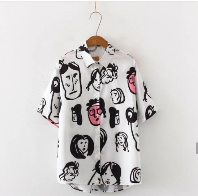 Kemeja Kartun Korea Oversize