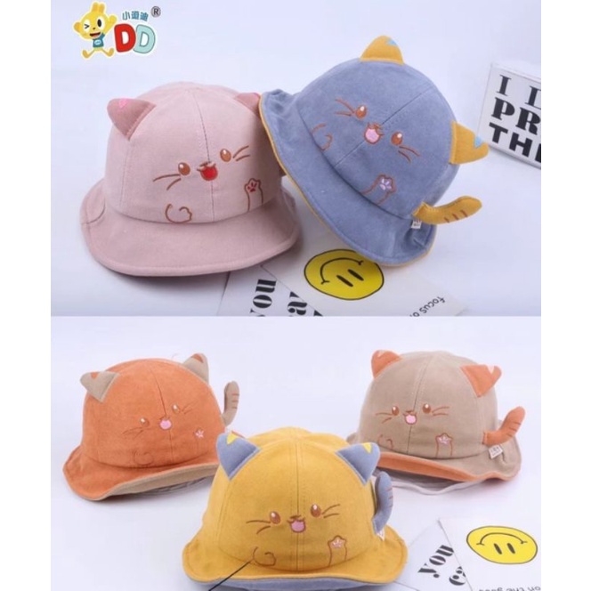 Topi bayi Bucket Hat model Kucing lucu bordir cute cat