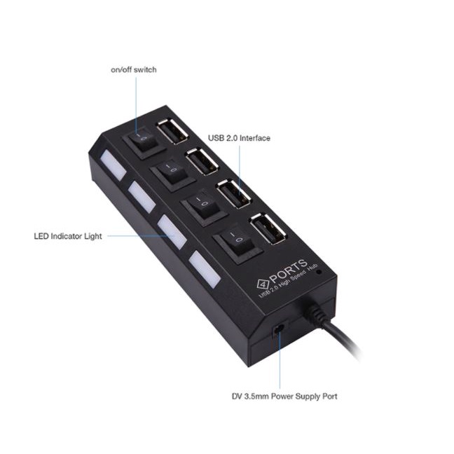 Usb 2.0 hub m-tech 4 port on off switch 480Mbps 4p-01 - Terminal usb2.0 4 slot saklar