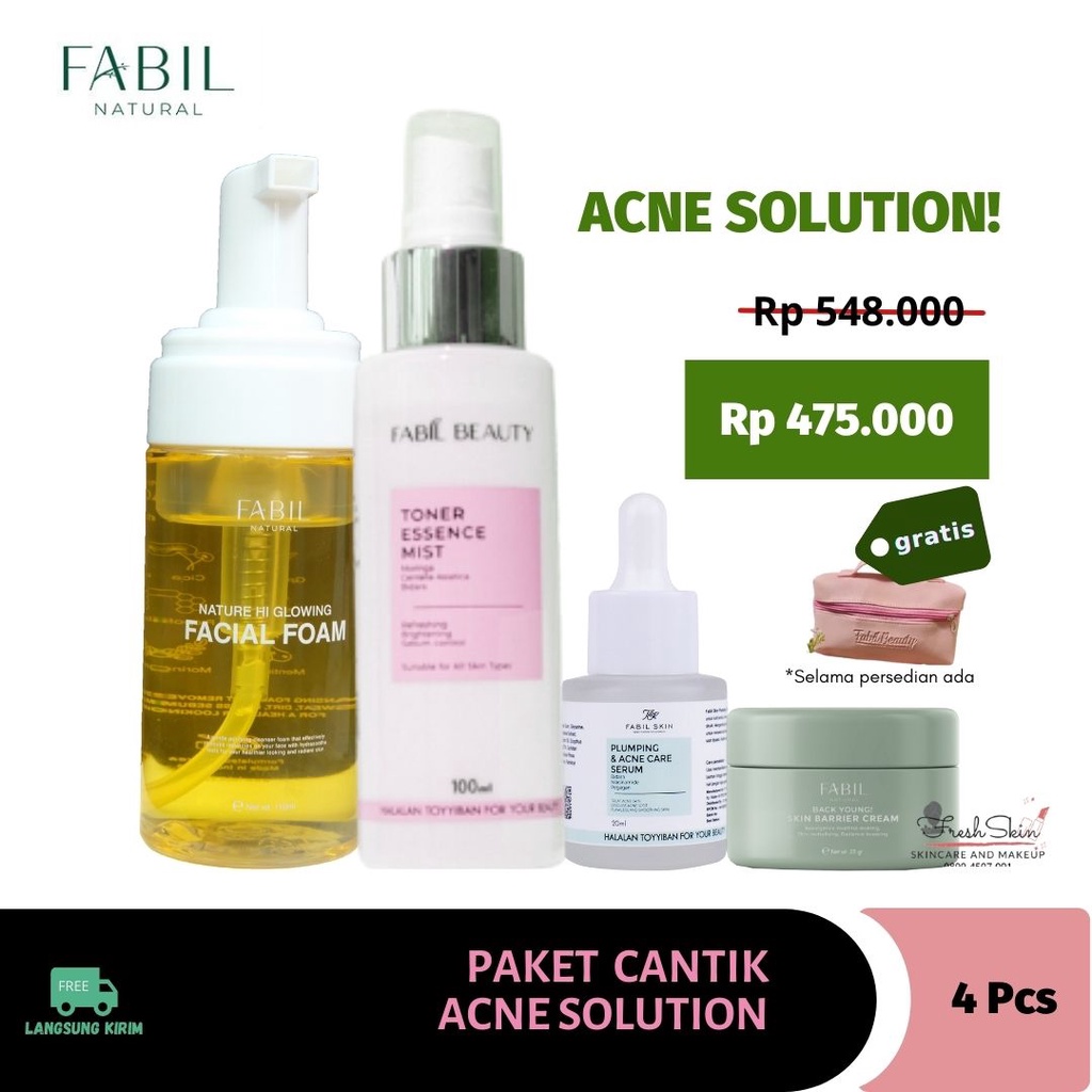 Paket  Cantik Acne Solution perawatan wajah berjerawat Fabil Natural skincare