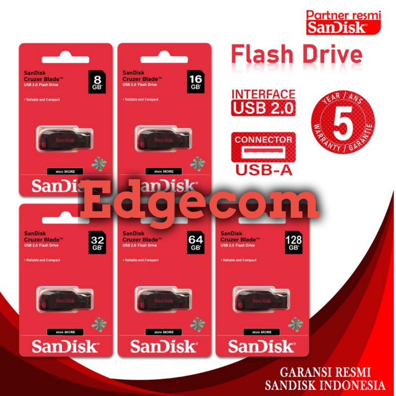 Flashdisk Sandisk USB 2.0 Cruzer Blade CZ50 ORIGINAL Garansi Resmi