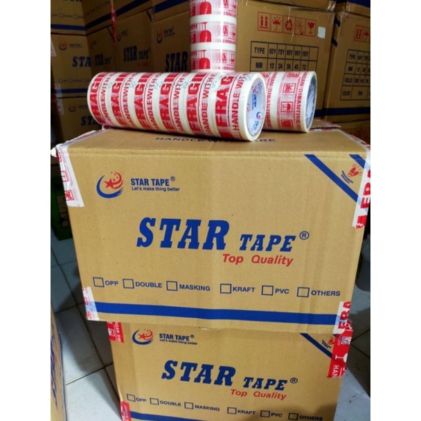 LAKBAN FRAGILE PUTIH 2&quot; (48X50YARD) SEVEN STAR TAPE (KARTONAN) ISI 90 ROLL