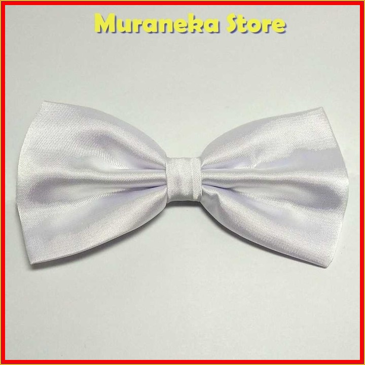 Dasi Kupu Polos PUTIH Pita Setelan Kupu2 Pesta Slim bowtie White Pengantin Wedding Set Satin Warna