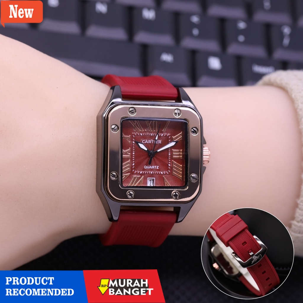 jam analog wanita terbaik- JAM TANGAN WANITA CARTIER TANGGAL DIAMOND  TALI KARET PREMIUM QUALITY BST