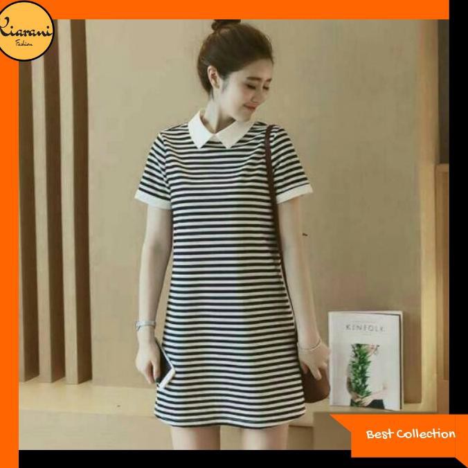 Baju Mini Dress 411 - Mini Dress Stripe 411 - Hitam Putih