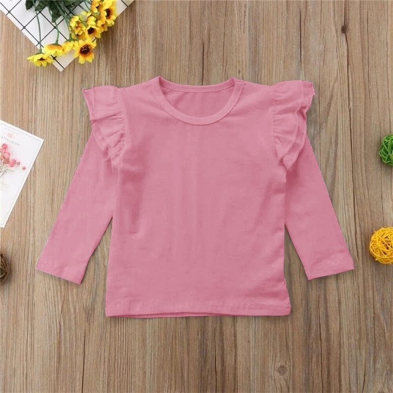 Atasan Anak Perempuan 1-14 Tahun lengan Panjang model Kerutan polos /Atasan Shella Kids Matt Babyterry