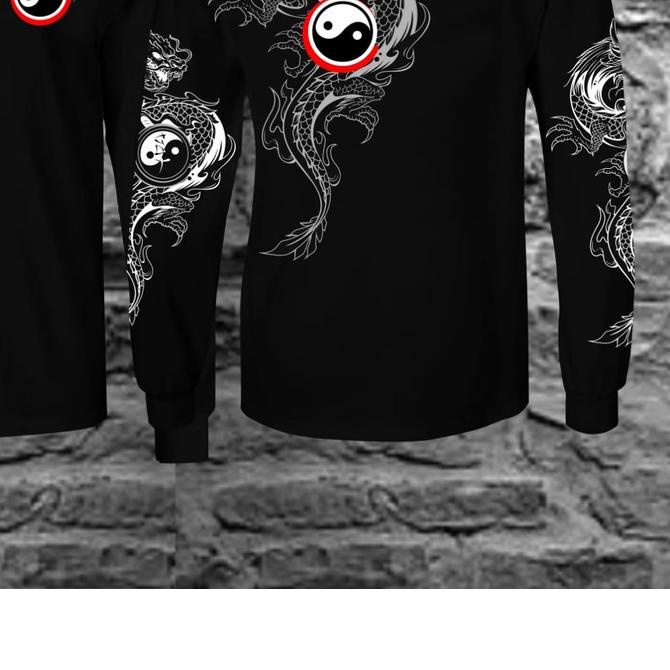 Ω Kaos Tshirt Pria Terbaru Samurai Dragon Yin Yang Hitam Distro Lengan Panjang Motif Sablon Bergamba