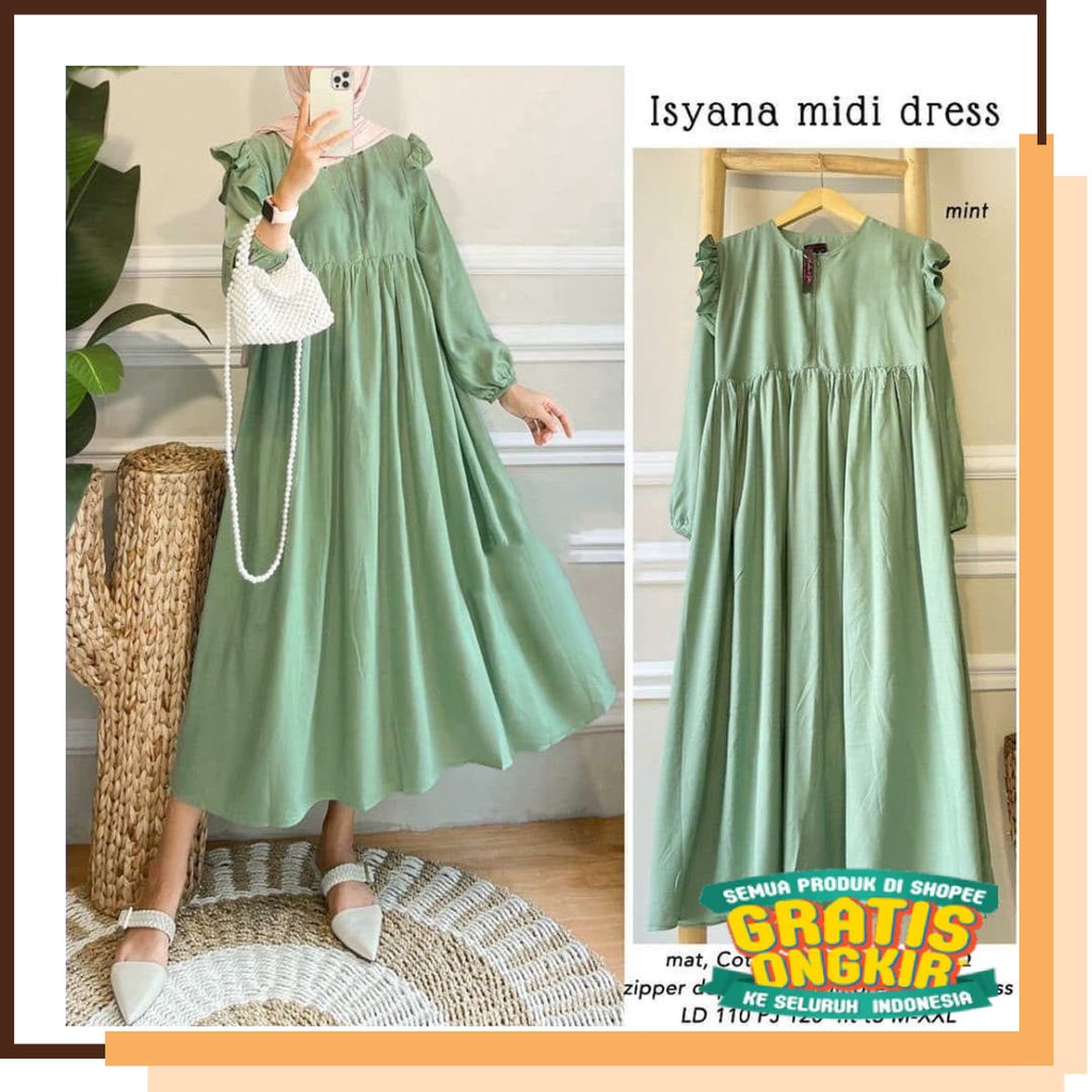 HITAM PUTIH MERAH BIRU KOMBINASI /  Isyana Midi Dress / Dress Muslim Terbaru 2021 / Long Tunik Kekin