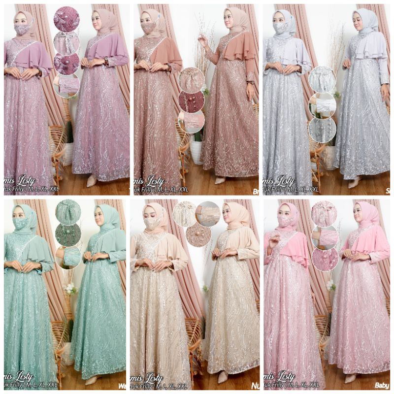 Gamis modern brokat tulle jihan pelangi jaya / kebaya modern / kebaya muslim / gamis lebaran / / keb