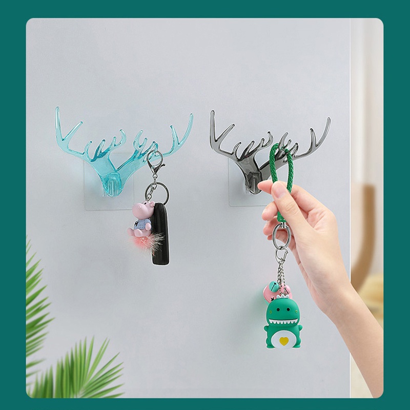 Creative Deer Head Wall Hanging Hook/ Vintage Deer Head Antlers Self Adhesive Rack for Clothes Hat Scarf Key Ring Necklace/Nail-Free Space Saving Storage Rack /Home Office Multifunction Wall Racks