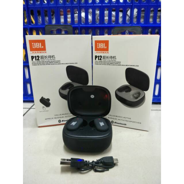 HEADSET BLUETOOTH P12 / TWS-P12 JBL EARPHONE / HANDSFREE BASS BY HARMAN