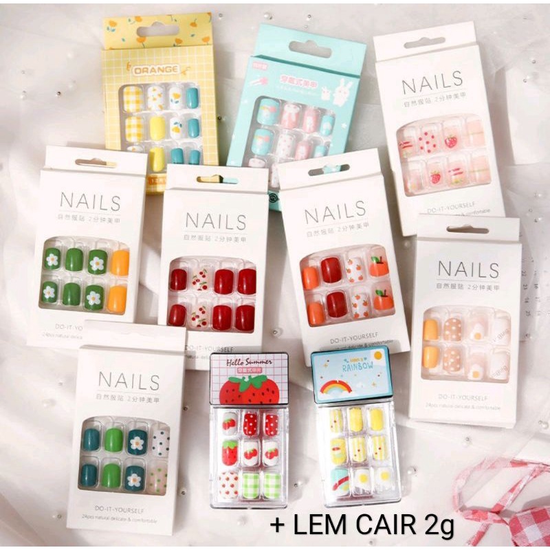 Kuku Palsu Panjang Pendek Wedding Fake Nail Art 3D Free Lem Kuku