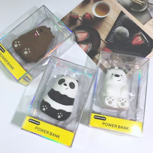 Powerbank 3D Bare Bears Power Bank Karakter Motif Kartun 8800 MaH White Brown Panda Free Kabel Data