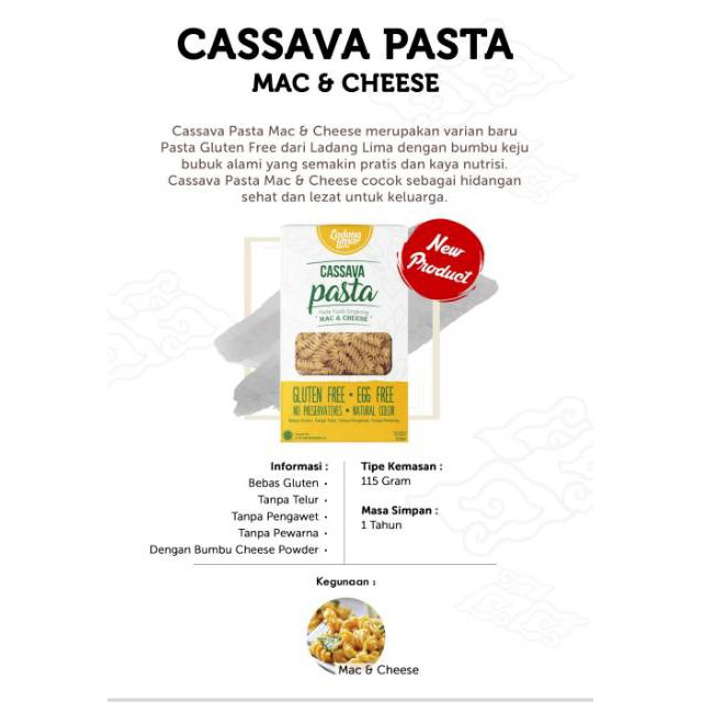 Ladang Lima Cassava Pasta Fusilli / Original 100 g / Mac &amp; Cheese 115 g / Makaroni MPASI Non MSG