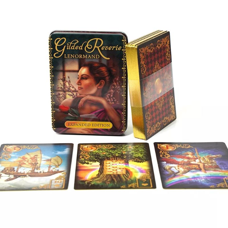 Gilded Riverie Lenormand Oracle dengan Kotak Kaleng pinggiran Gold