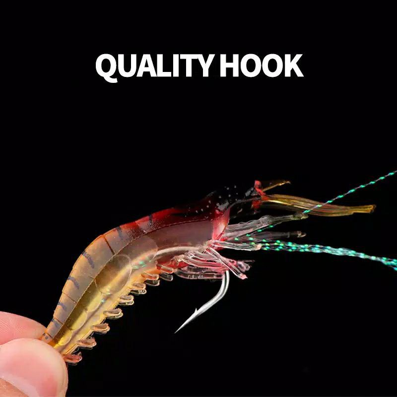 Udang soft bait night glow shrimp artificial sea fishing with hook bait