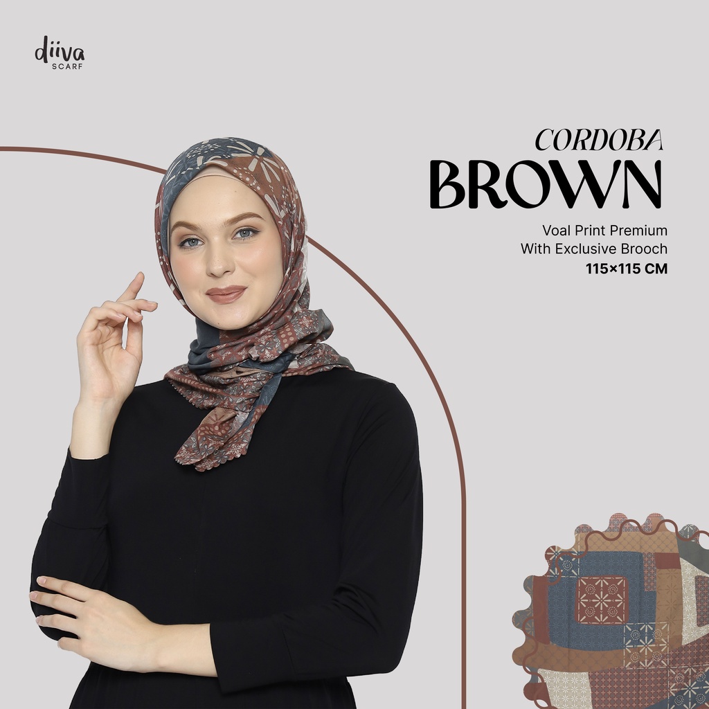CORDOBA SERIES - BROWN Diiva Scarf Voal Motif Print Premium Jilbab Hijab Kerudung Segiempat