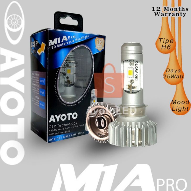 Lampu Depan LED cahaya putih kuning+angel merah biru Motor H6 M1A Pro H6/T19/M5 Hi-Lo  AC DC AYOTO Bebek &amp; matic